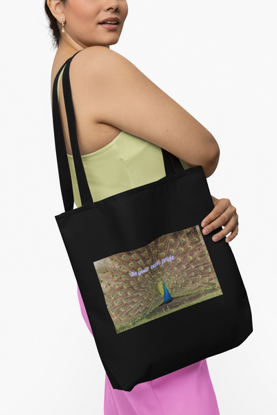 Black Tote Bag| Be your own pride| Peacock tote bag