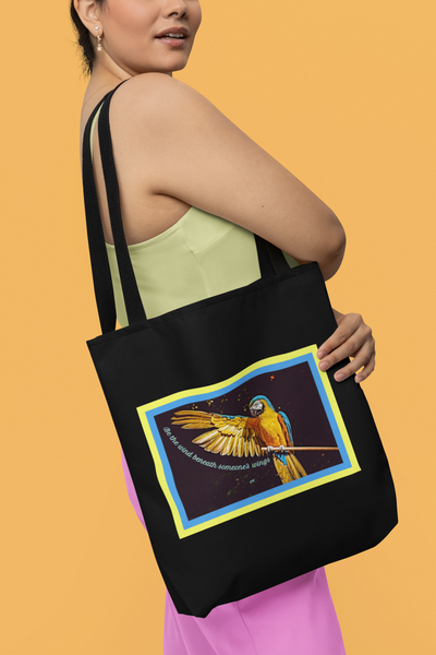 Black Tote bag| Be the wind beneath someone's wings| Macaw tote bag