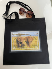 Black Tote bag| Parents are the foundation and roof of a family| elephant family tote bag