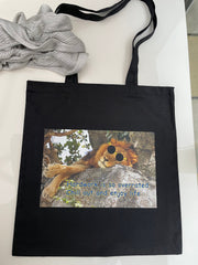 Black Tote bag| Hard work is overrated chill out and enjoy life| Lazy lion tote bag