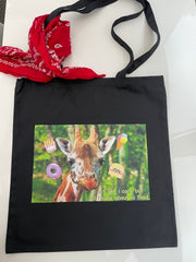 Black Tote bag| I look like i care but all i care about is food| funny giraffe tote bag